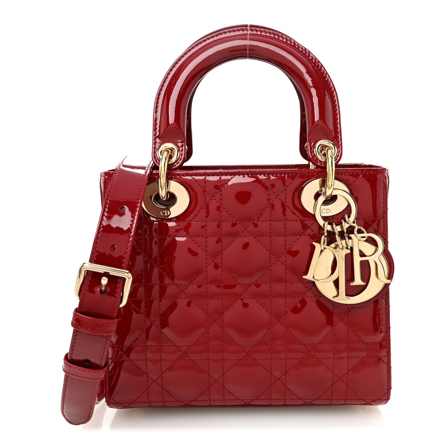 Christian Dior Patent Cannage Small Lady Dior Cherry Red