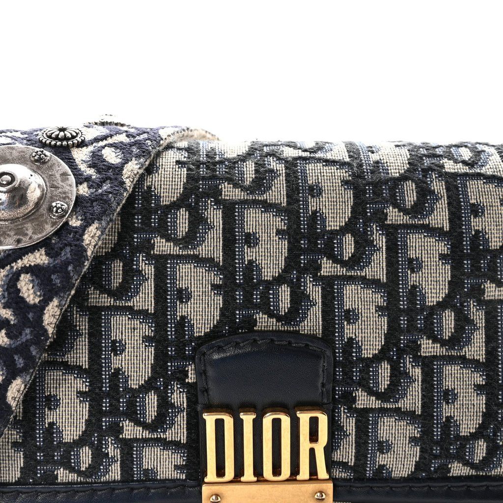 Christian Dior Oblique Small DiorAddict Flap Bag Navy Blue
