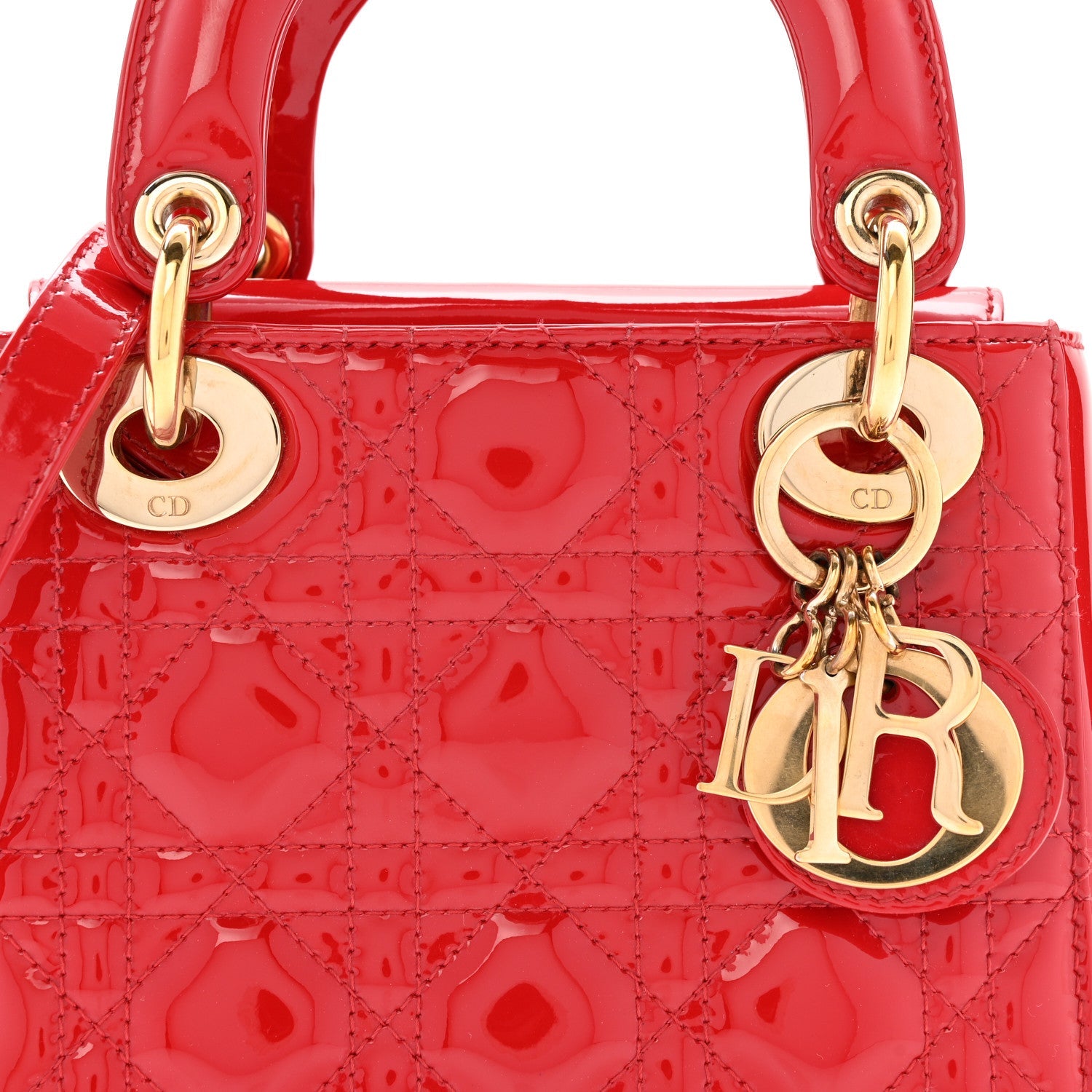 Christian Dior Patent Cannage Mini Lady Dior Red