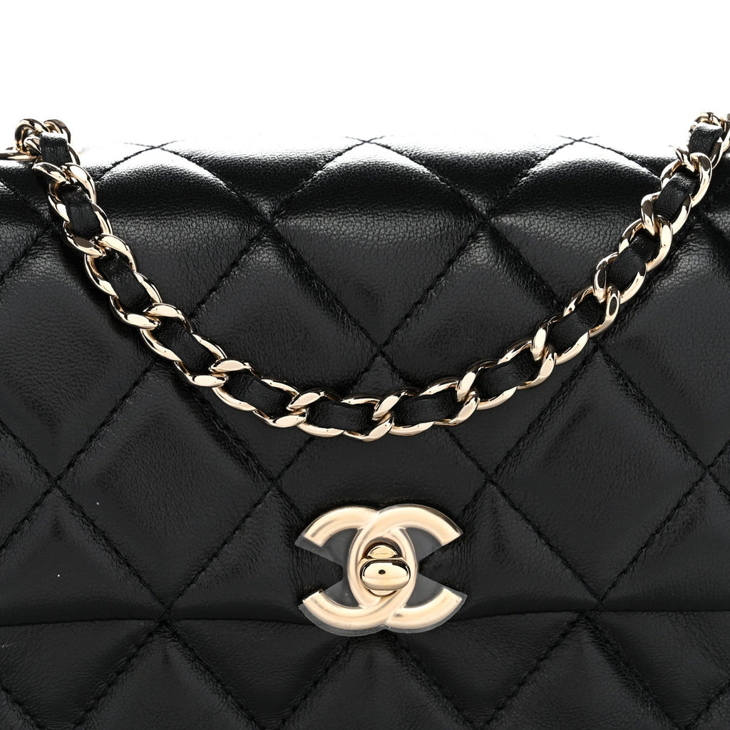 Chanel Lambskin Quilted Rectangular Phone Holder Clutch With Chain Black