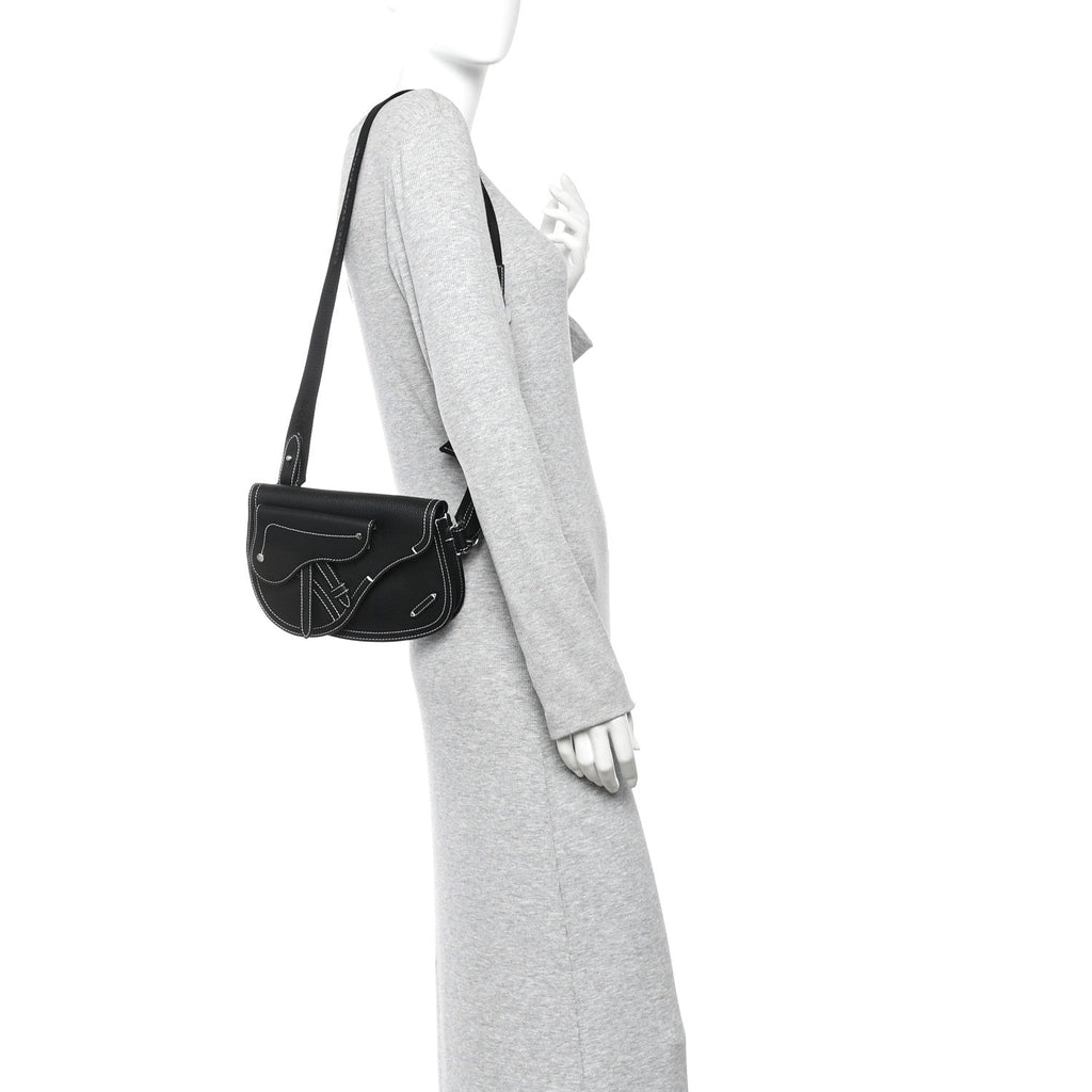 Christian Dior X KAWS Grained Calfskin Saddle Pouch Black