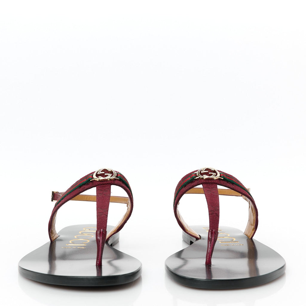 Gucci New Canvas GG Malaga Kid Web Interlocking G Womens Thong Sandals 40.5 Rosso Ancora