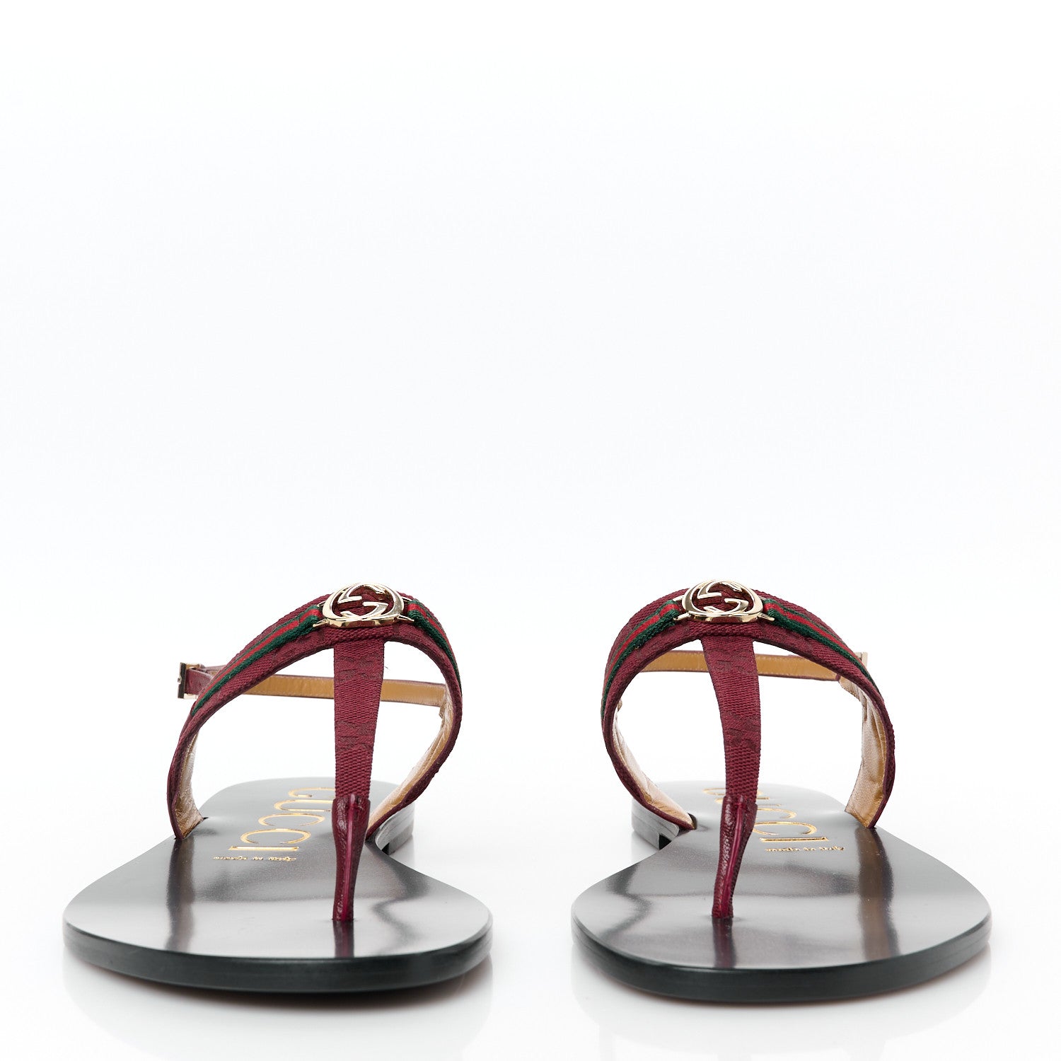 Gucci New Canvas GG Malaga Kid Web Interlocking G Womens Thong Sandals 40.5 Rosso Ancora