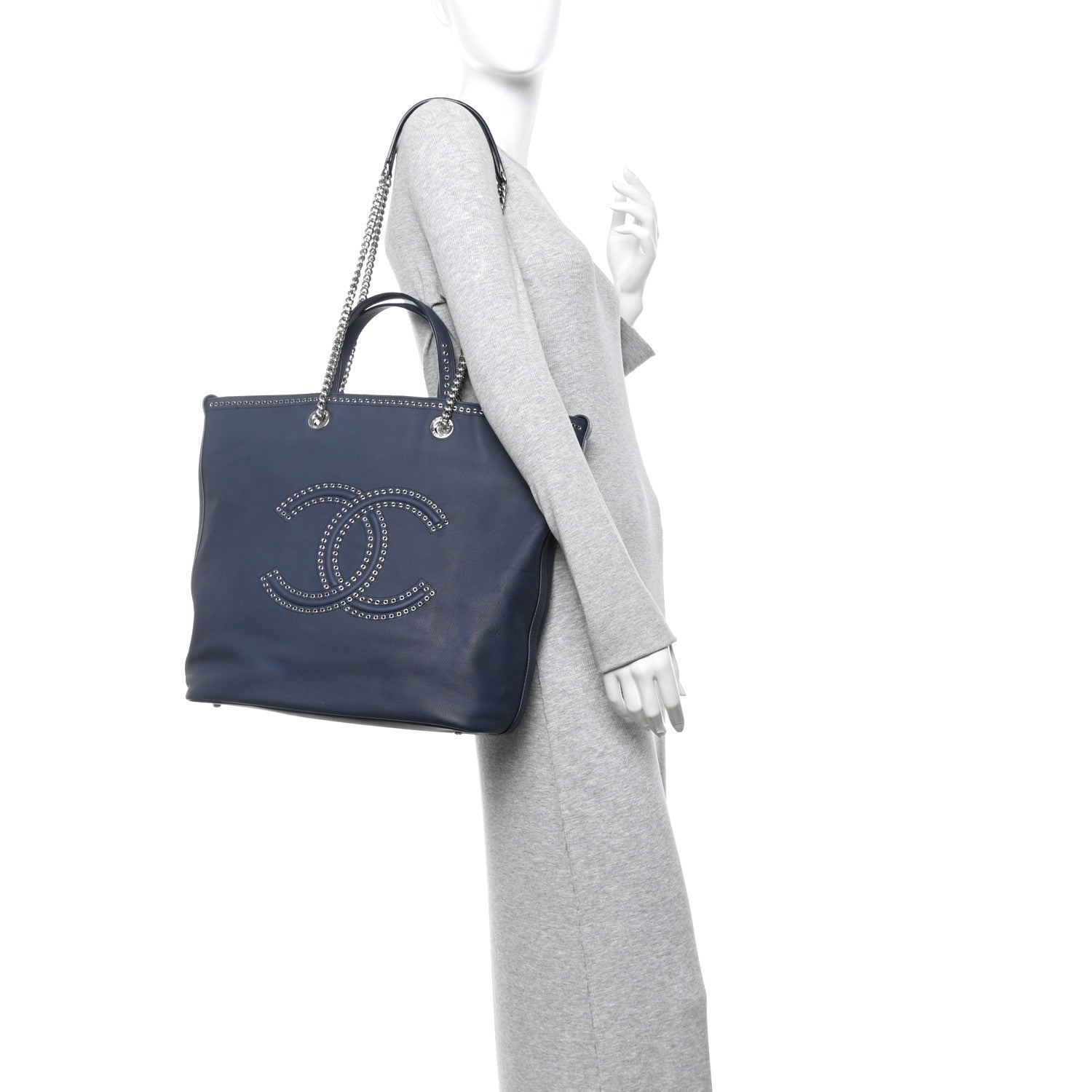 Chanel Calfskin Large Coco Eyelets Shopping Tote Navy