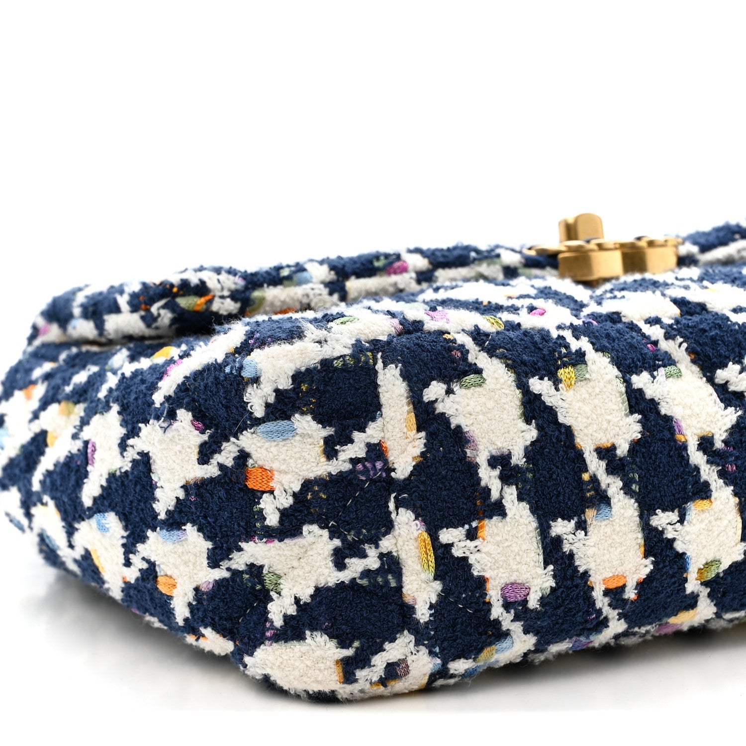 Chanel Tweed Quilted Medium Chanel 19 Flap Ecru Navy Blue Multicolor