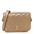 Chanel Shiny Calfskin Quilted Suede Goatskin Mini Messenger Beige