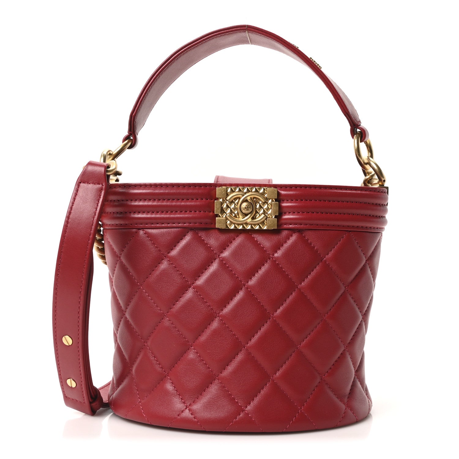 Chanel Calfskin Quilted Boy Bucket Bag Red