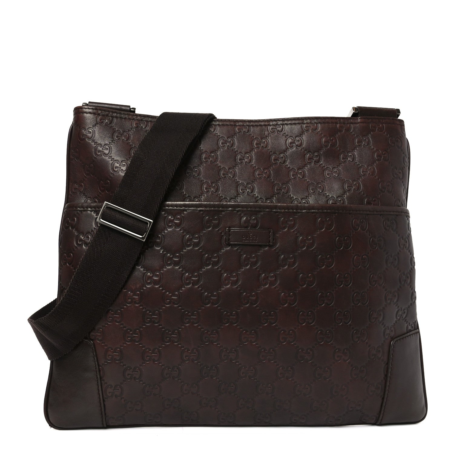 Gucci Guccissima Flat Messenger Bag Brown Dark Brown