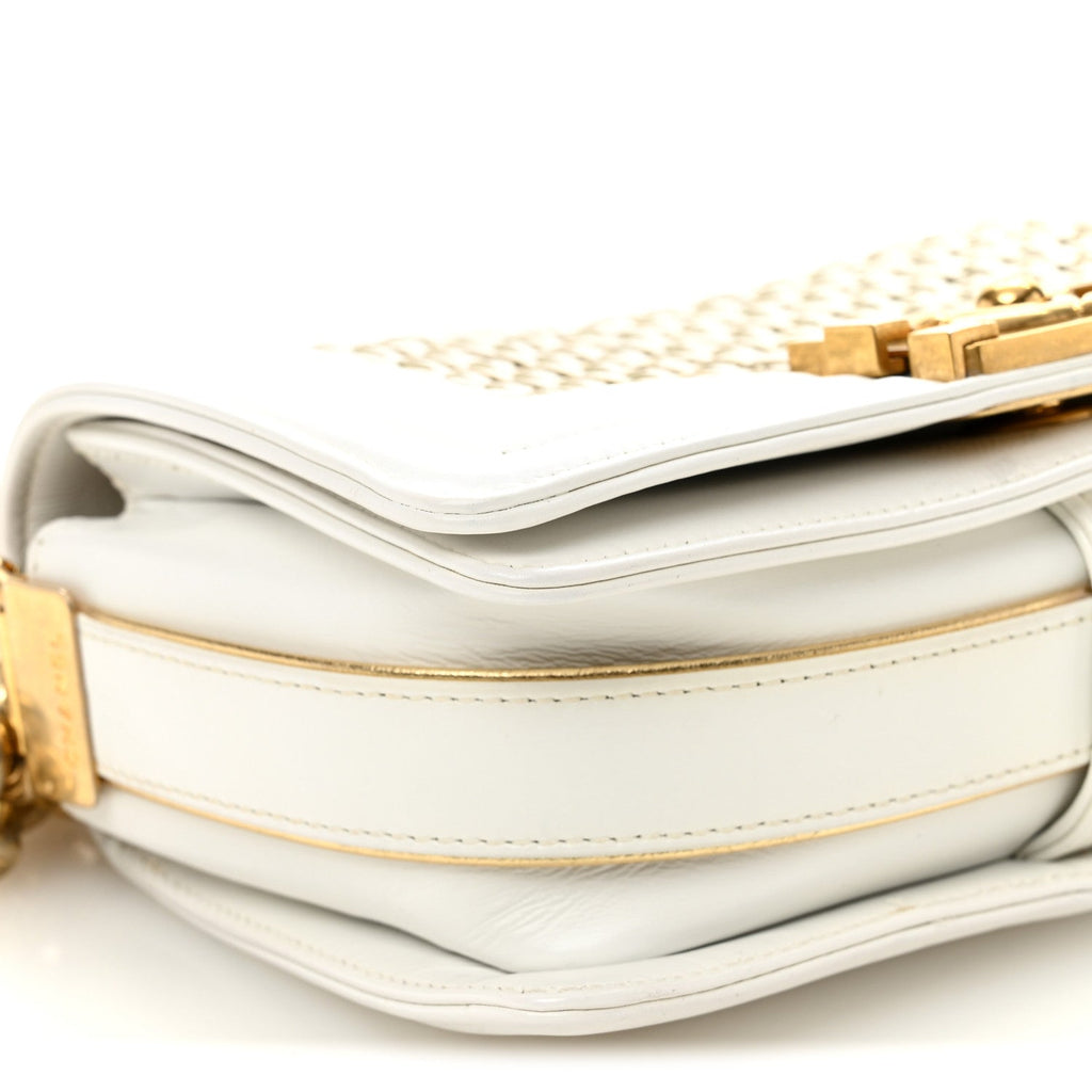 Chanel Sheepskin Braided Small Boy Reverso Flap White