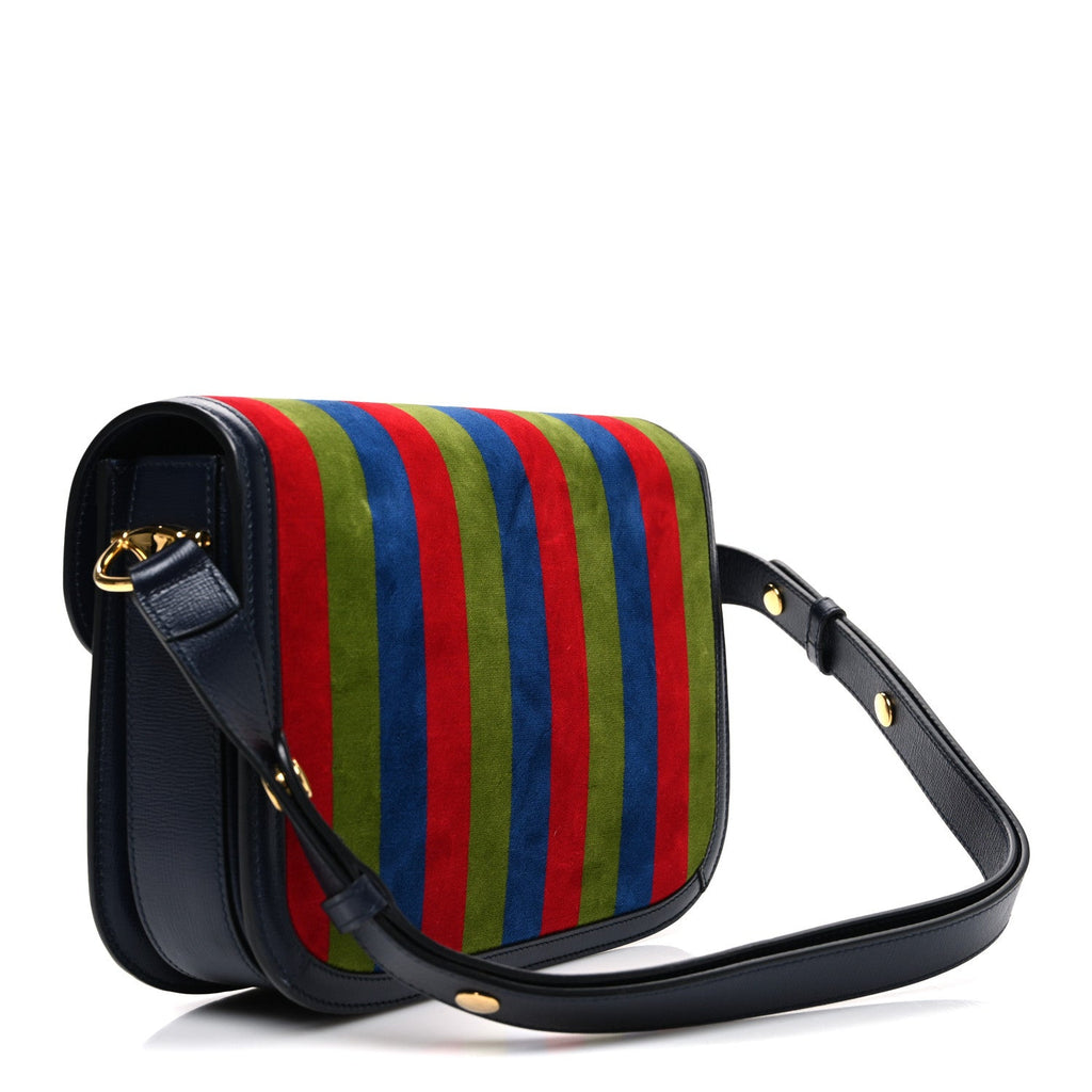 Gucci Velvet Azalea Calfskin Baiadera Stripe Horsebit 1955 Shoulder Bag Multicolor