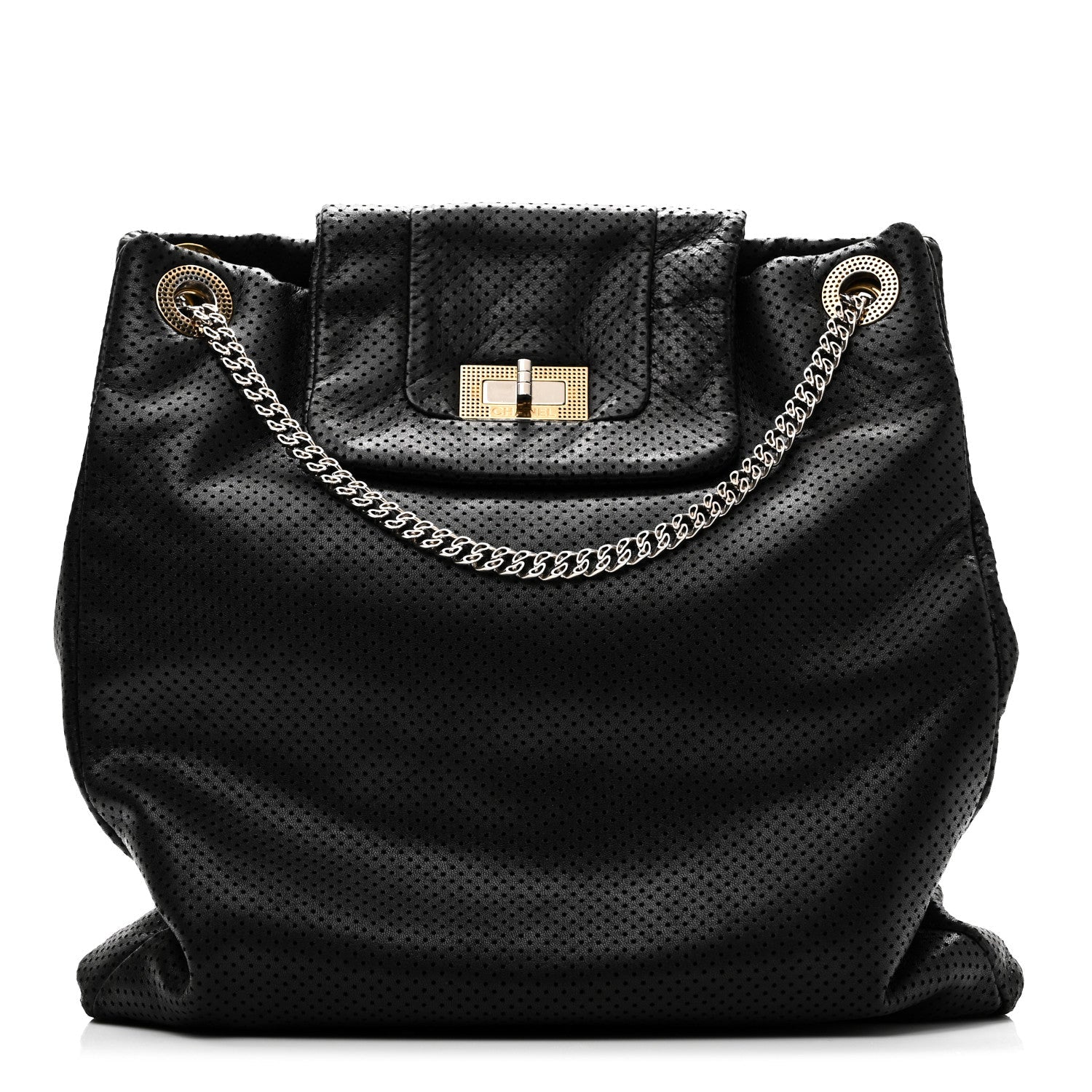 Chanel Calfskin Perforated Drill Tote Bag Black