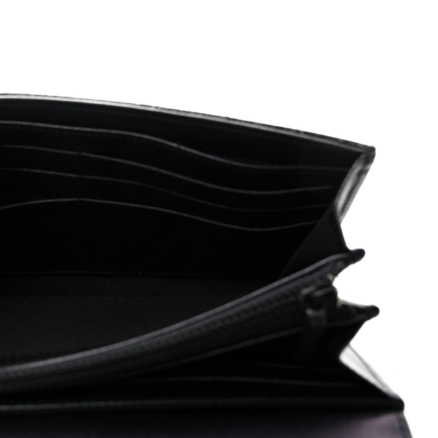 Patent Metallic Crumpled Calfskin Chevron Quilted Large Gusset Flap Wallet So Black