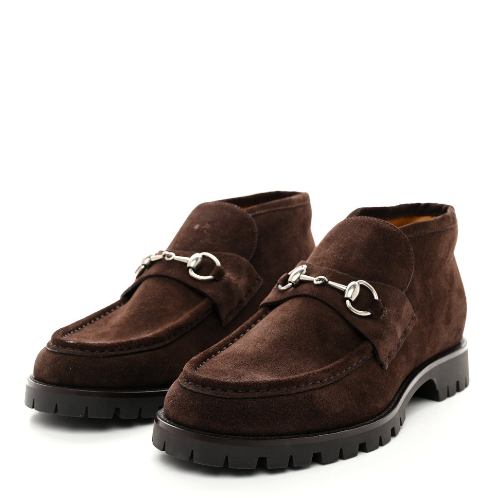 Gucci Suede Mens Horsebit Ankle Boots 8 Dark Brown