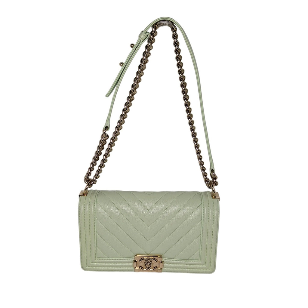 Chanel bag Caviar Chevron Quilted Medium Boy Flap Light Green