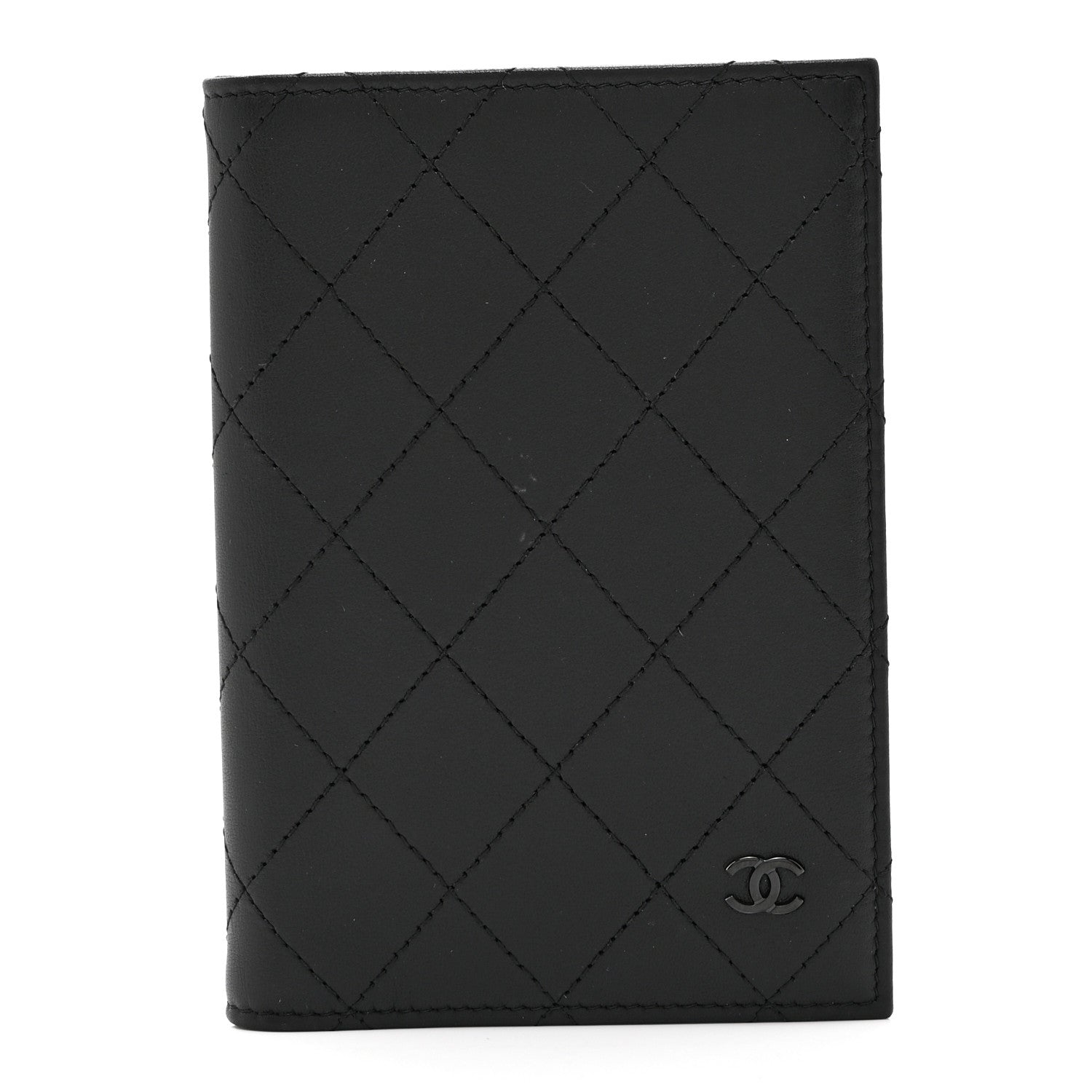 Grained Calfskin Quilted Passport Holder Wallet So Black