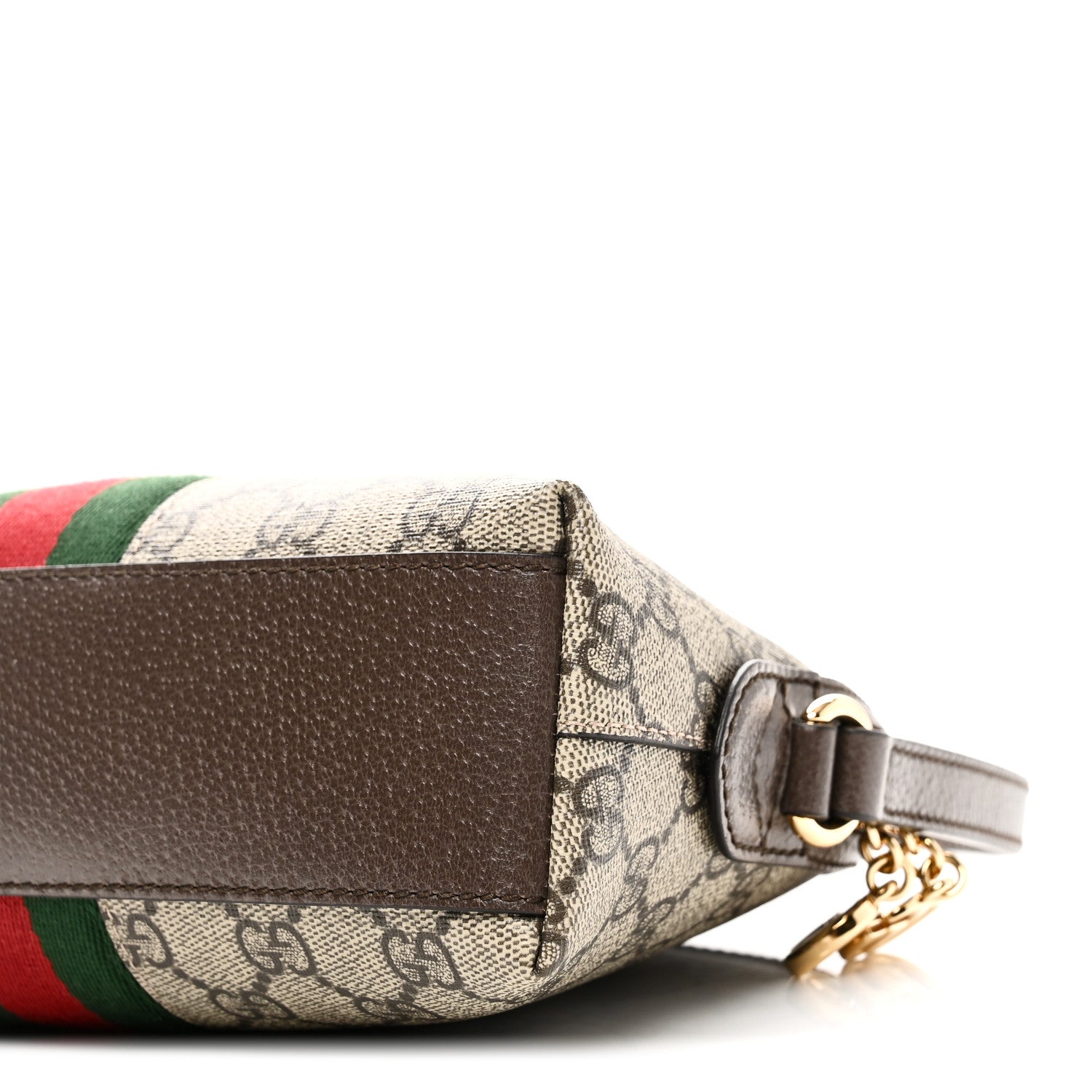 Gucci GG Supreme Monogram Textured Dollar Calfskin Web Small Ophidia Dome Shoulder Bag Beige Ebony New Acero