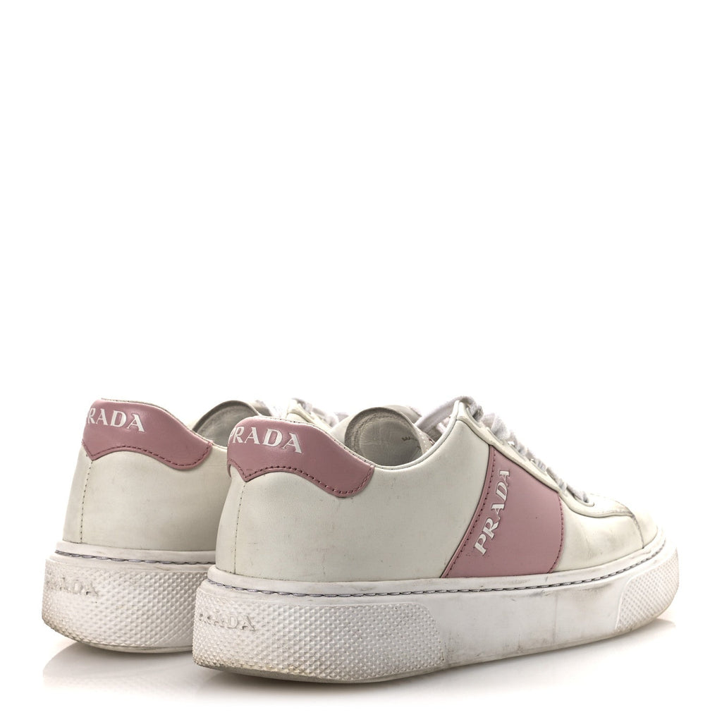 Prada Vitello Soft Logo 45mm Platform Sneakers 35.5 White Pink