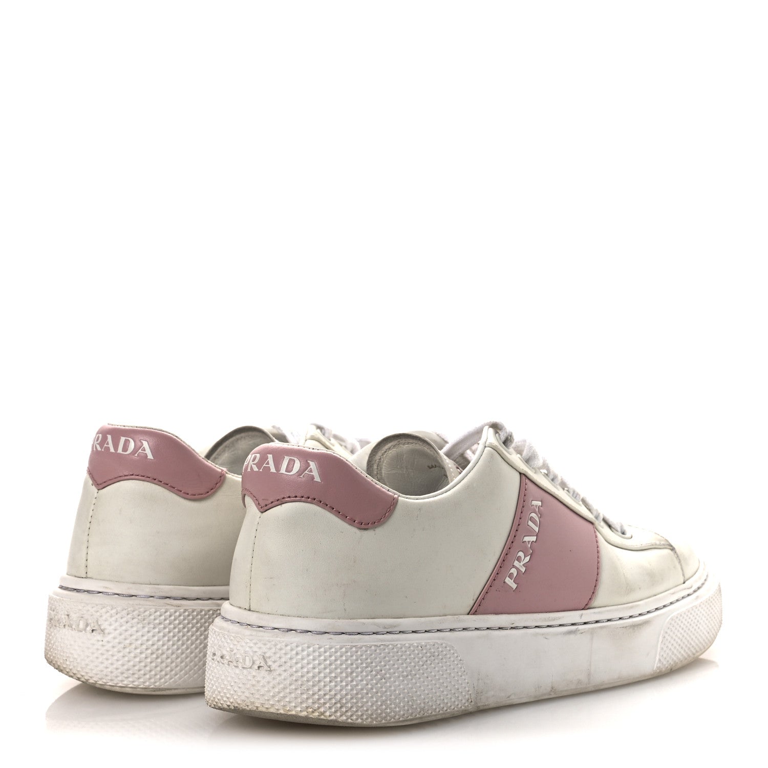 Prada Vitello Soft Logo 45mm Platform Sneakers 35.5 White Pink