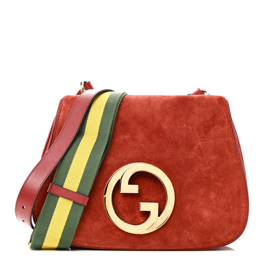 Gucci Suede Talco Roxy Calfskin Web Medium Blondie Shoulder Flap Bag Blondie Red