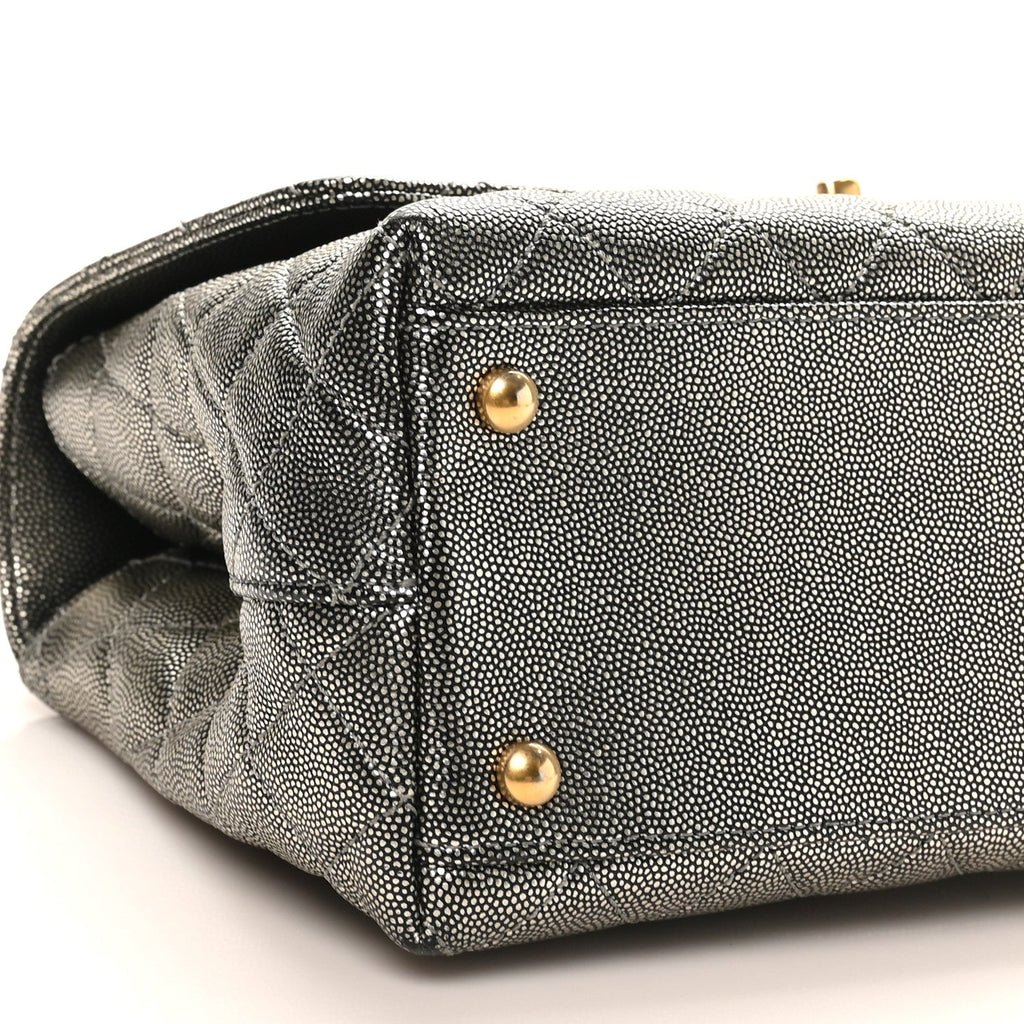 Chanel Metallic Caviar Quilted Small Coco Handle Flap Silver