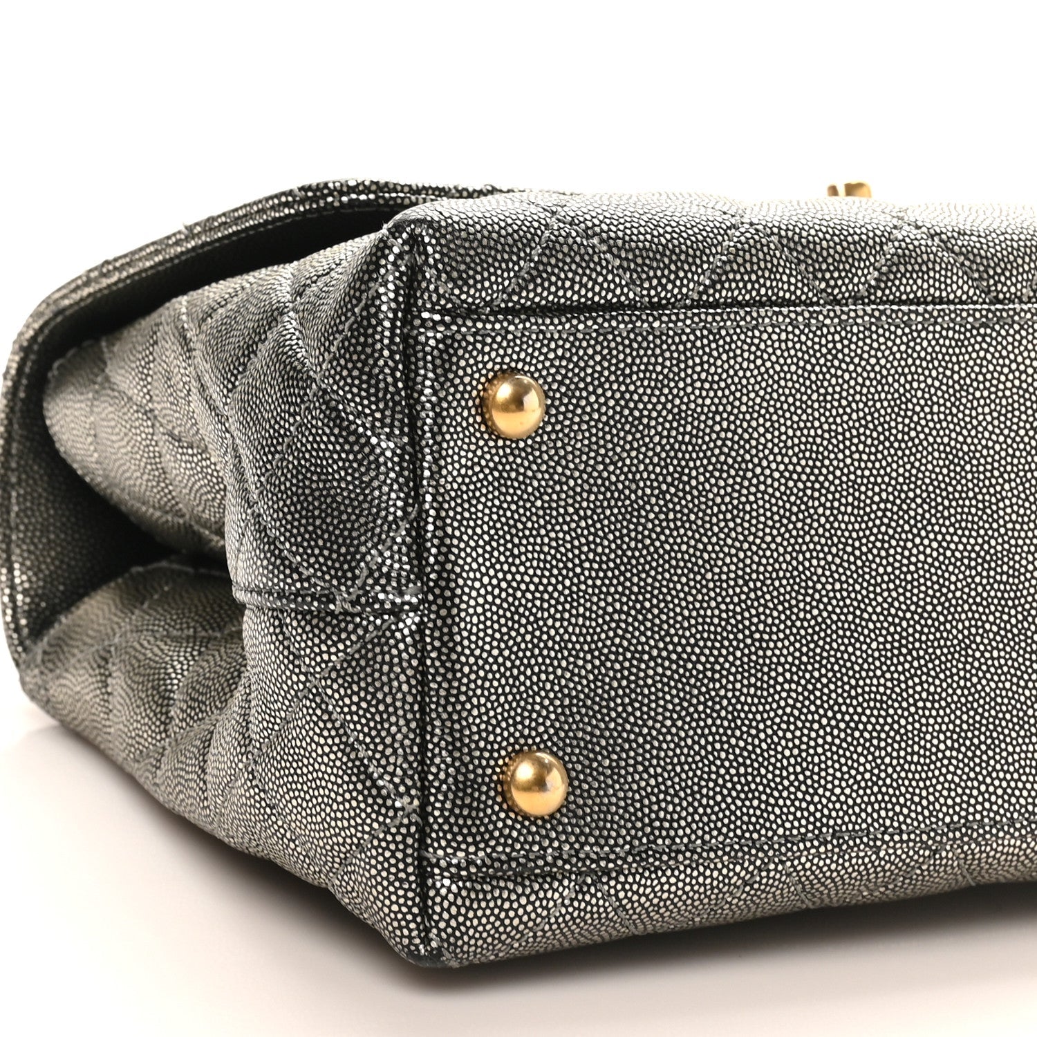 Chanel Metallic Caviar Quilted Small Coco Handle Flap Silver