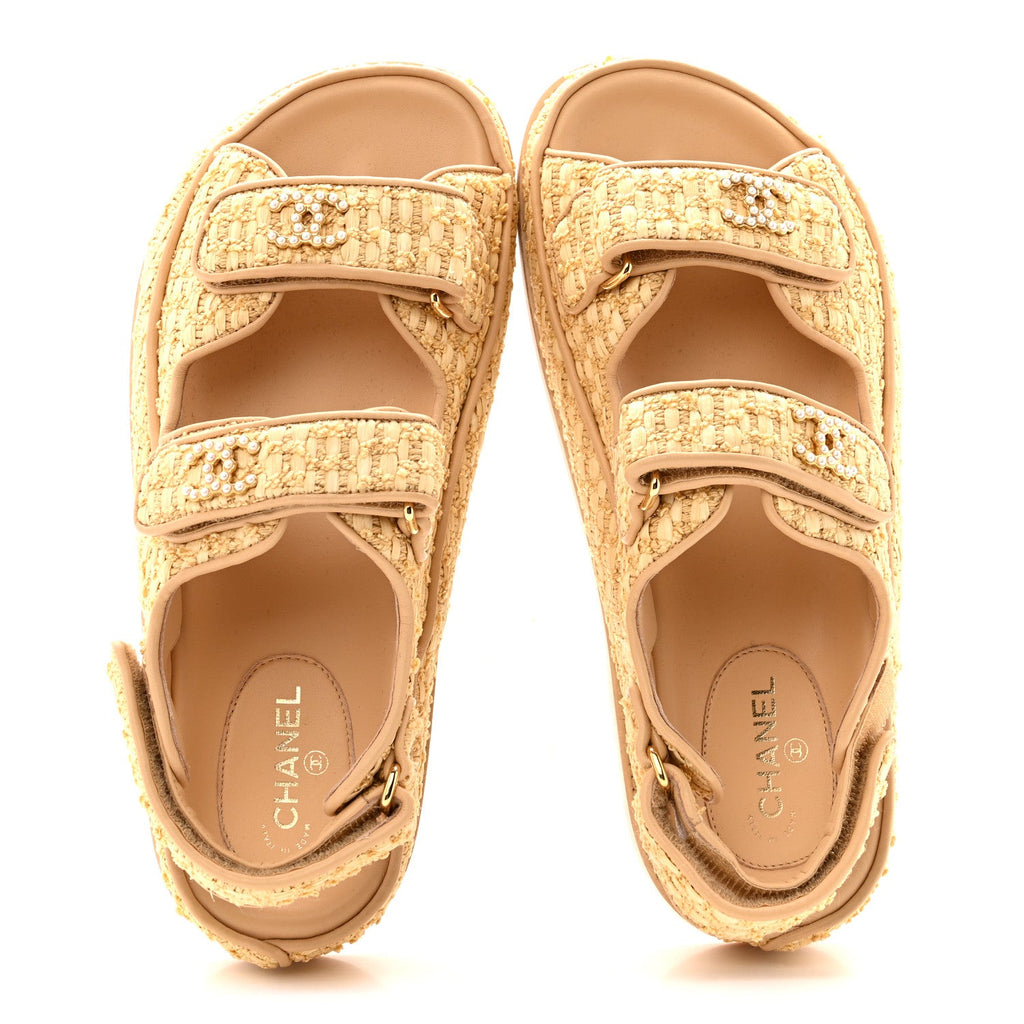 Braided Fabric Velcro Dad Sandals 36.5 Beige