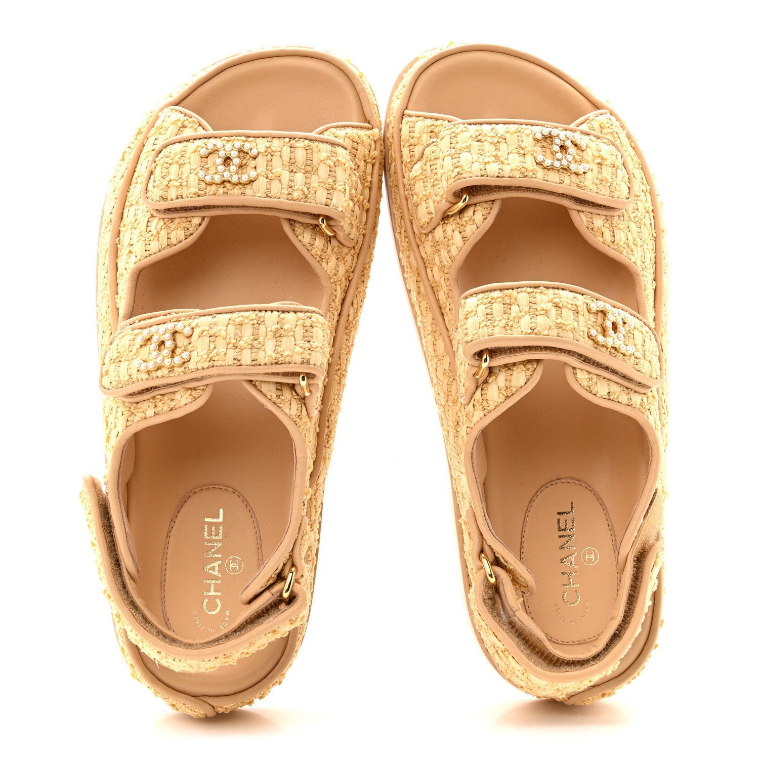 Braided Fabric Velcro Dad Sandals 36.5 Beige