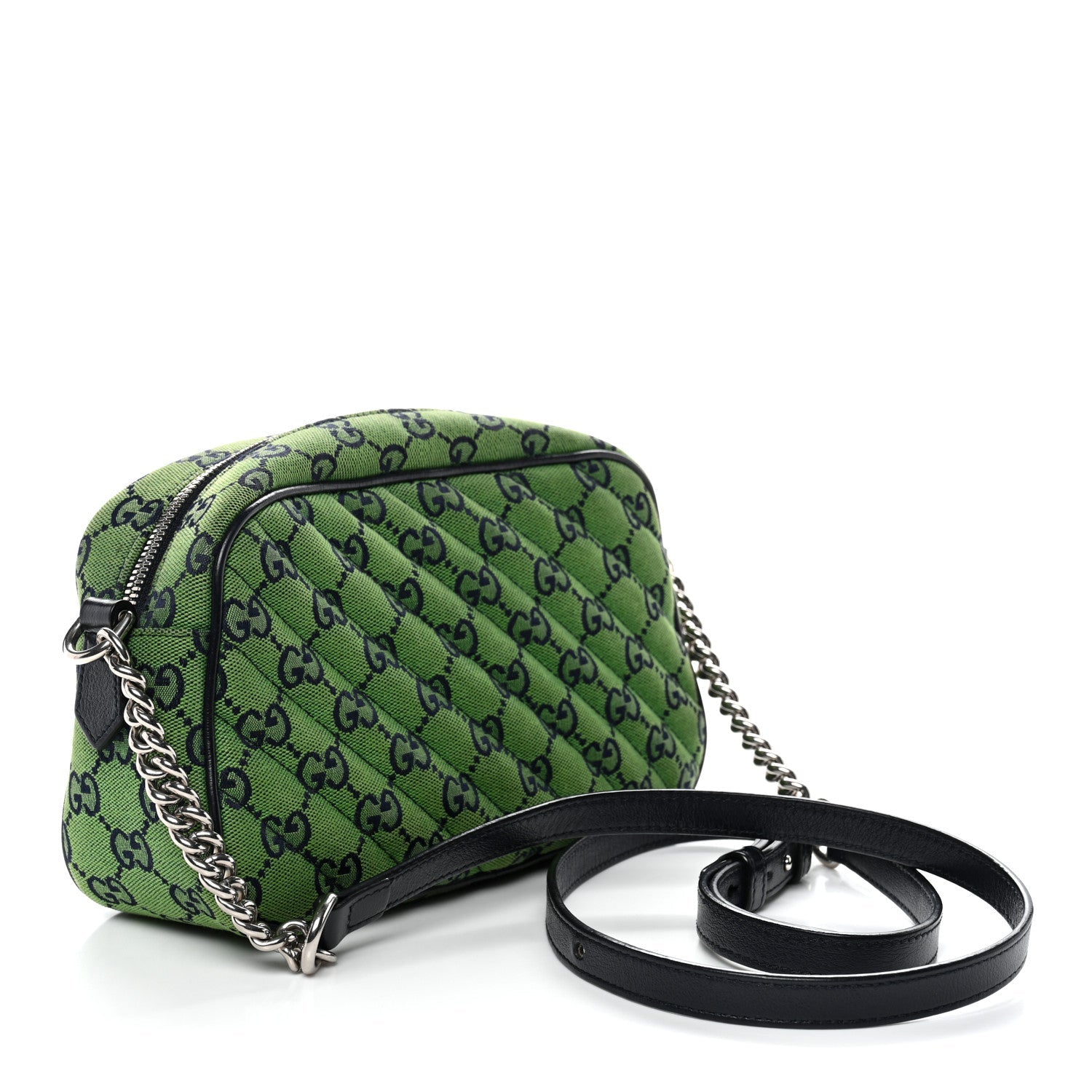 Gucci Monogram Multicolor Matelasse Diagonal Small GG Marmont Chain Shoulder Bag Green Blue