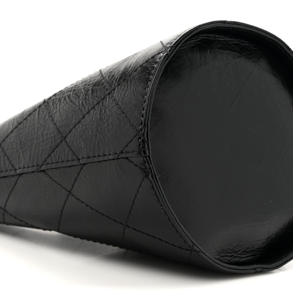 Chanel Crumpled Calfskin Quilted Chain Drawstring Bucket Bag Black