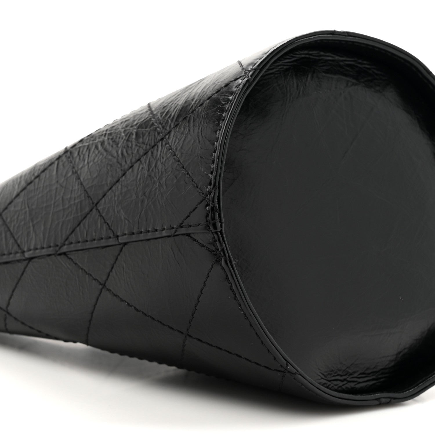 Chanel Crumpled Calfskin Quilted Chain Drawstring Bucket Bag Black