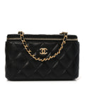 Chanel Lambskin Quilted Pearl Crush Small Vanity Case With Chain Black