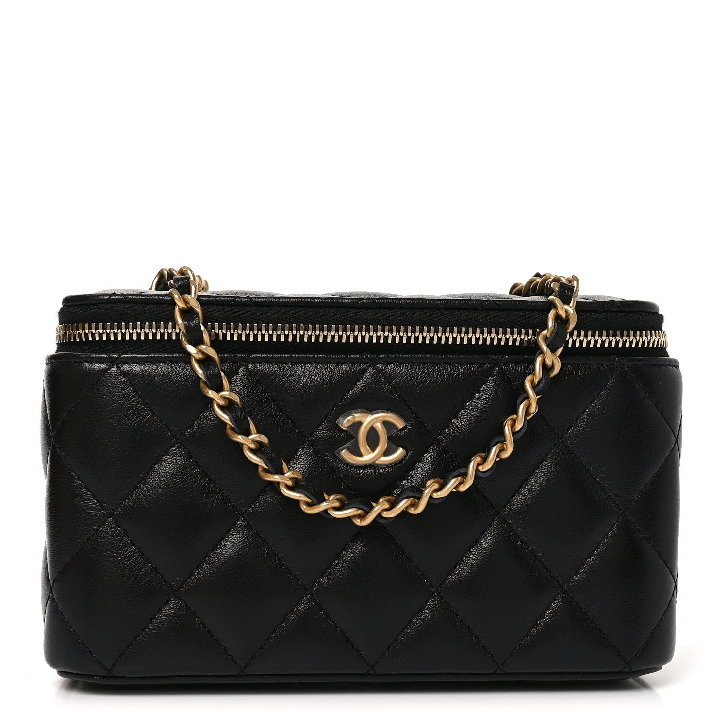 Chanel Lambskin Quilted Pearl Crush Small Vanity Case With Chain Black