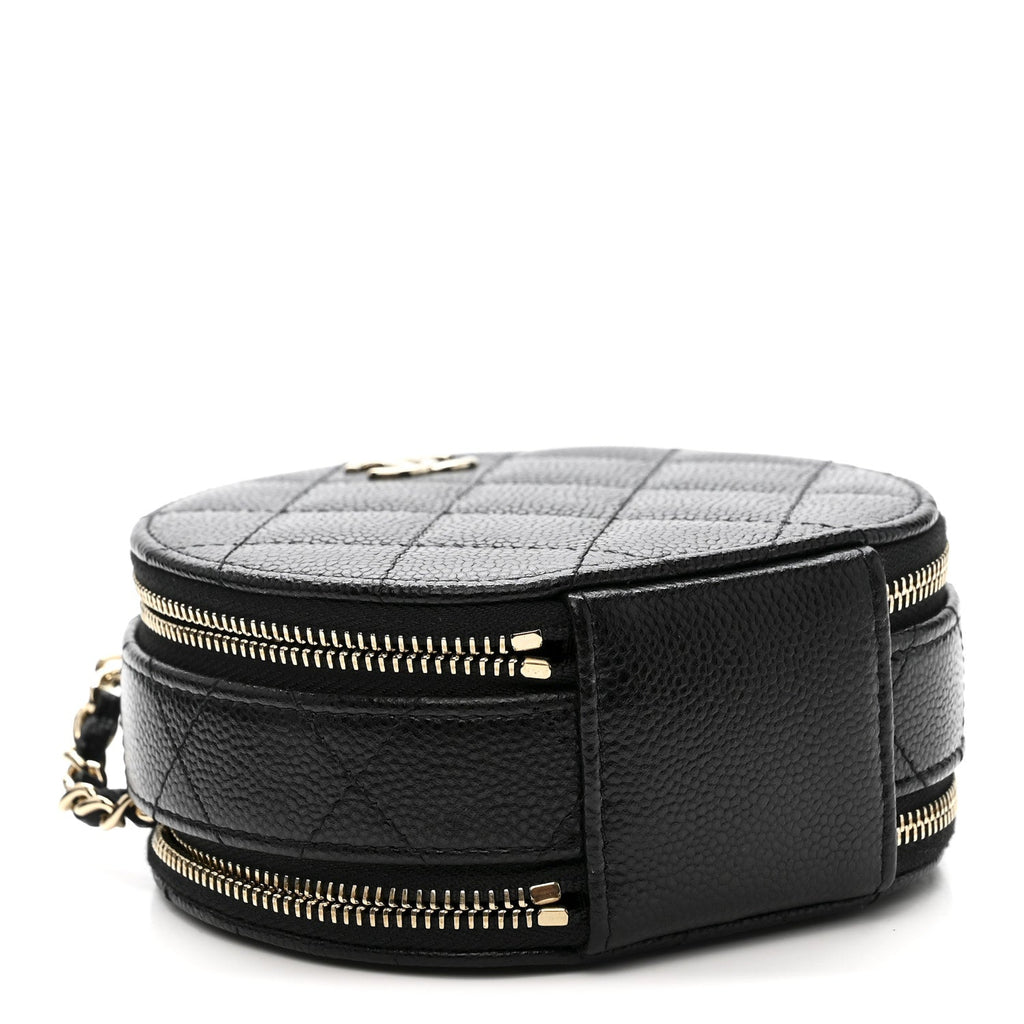Chanel Caviar Quilted Round Handle With Care Vanity With Chain Black