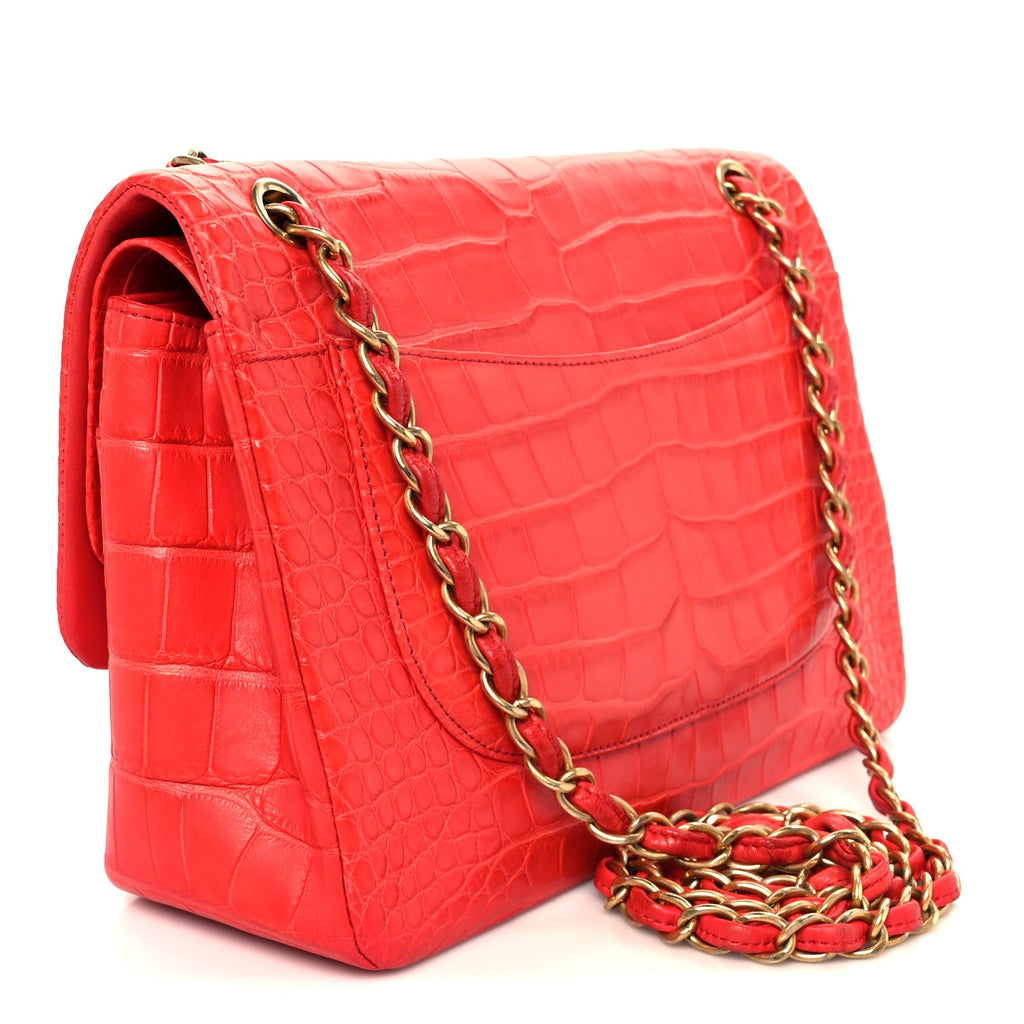 Chanel Alligator Jumbo Double Flap Red