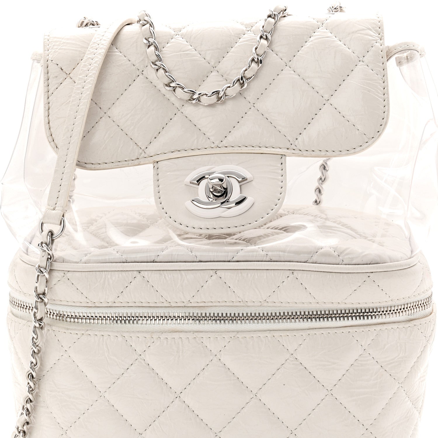 Chanel Crumpled Calfskin PVC Quilted Flap White