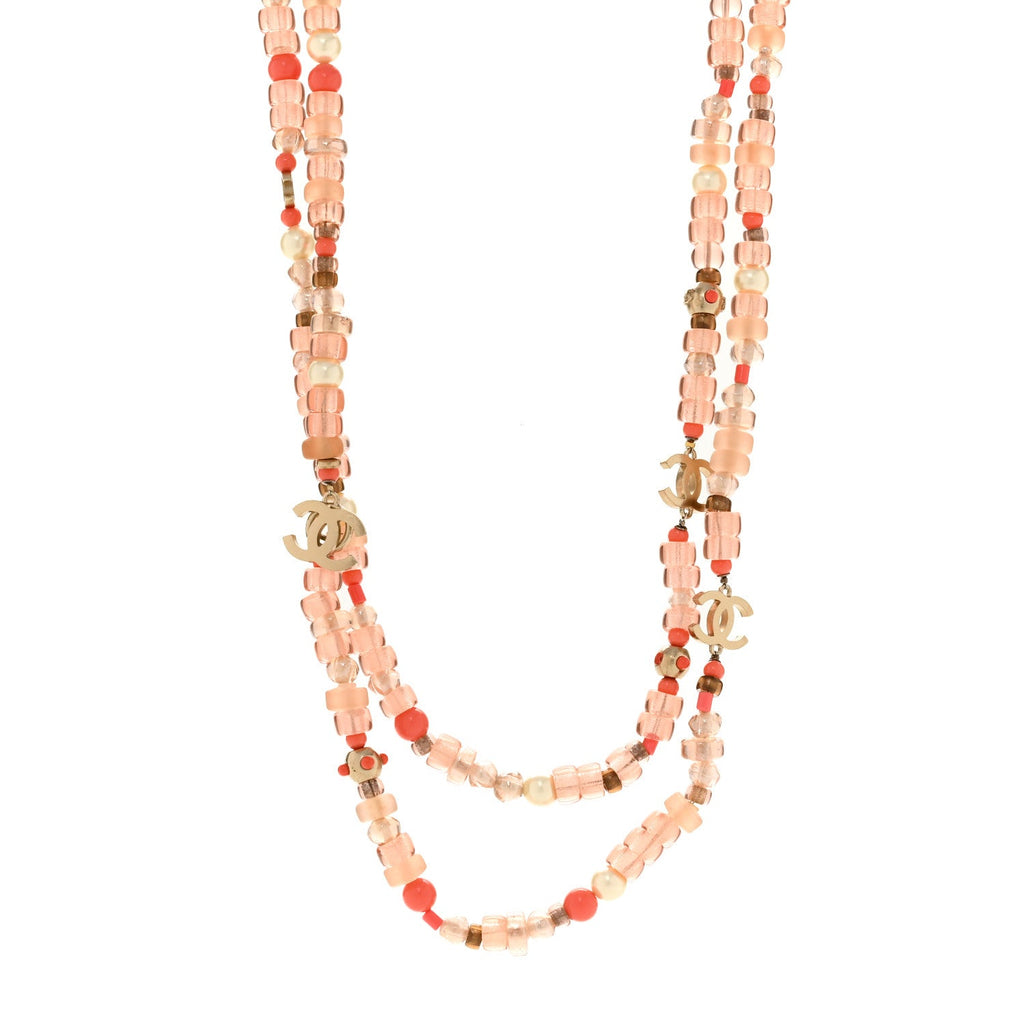 Pearl Beaded CC Long Necklace Pink