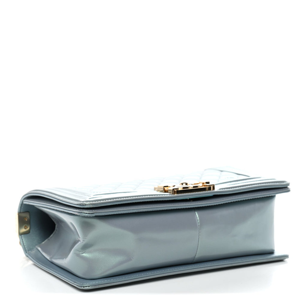 Chanel Iridescent Patent Calfskin Quilted Medium Boy Flap Light Blue