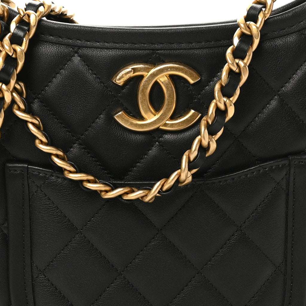 Chanel Calfskin Quilted CC Hobo Handbag Black