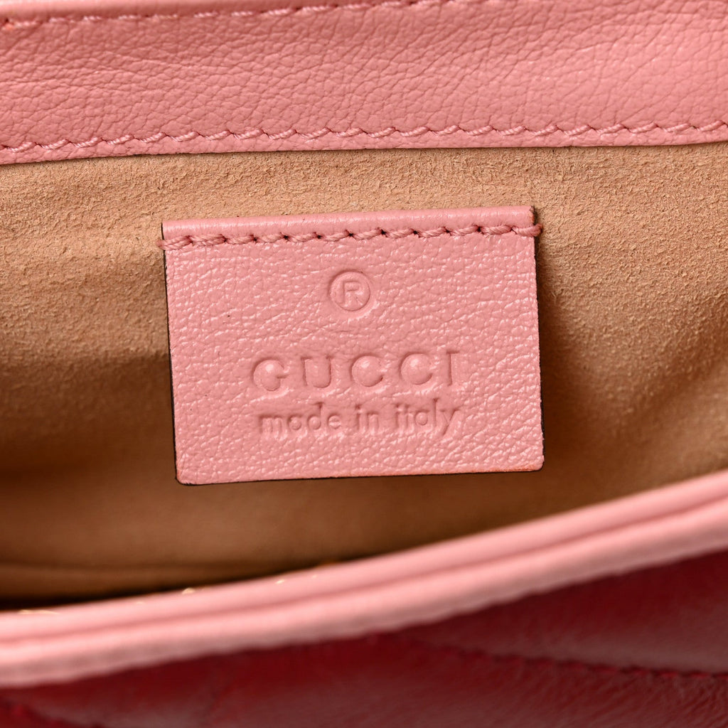 Gucci Azalea Calfskin Enamel Matelasse Diagonal Super Mini Torchon GG Marmont Shoulder Bag New Cherry Red Wild Rose