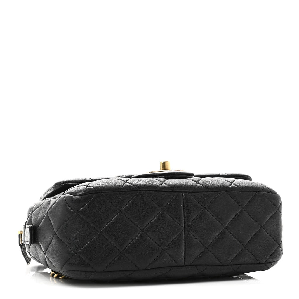 Chanel Sheepskin Quilted Trapezio Camera Case Black