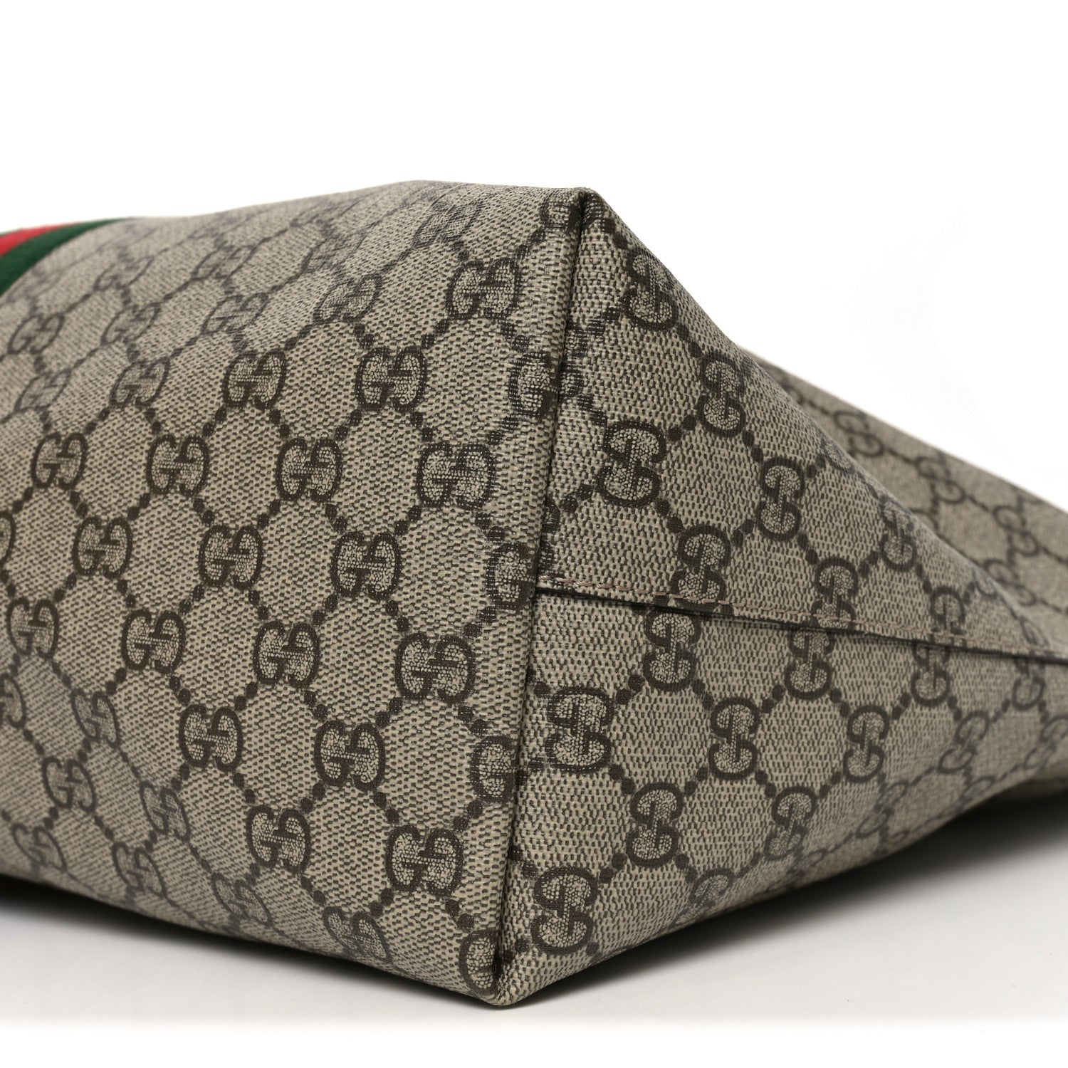 Gucci GG Supreme Monogram Textured Calfskin Web Medium Ophidia Shopping Tote Beige Ebony New Acero