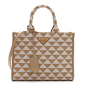 Prada Jacquard Saffiano Triangolo Symbole Embroidered Small Tote Corda Talco