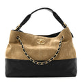 Chanel Suede Calfskin Shiny Lambskin Quilted Small Coco Base Shopping Bag Beige Black