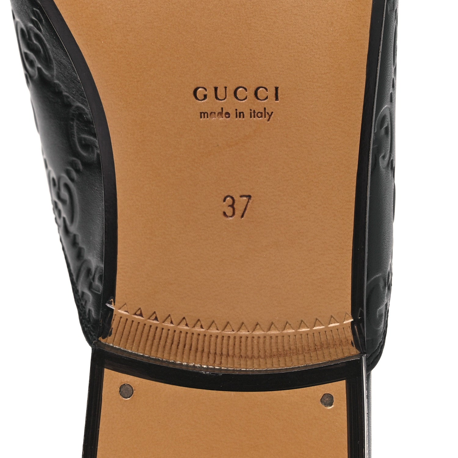 Gucci Glamour Calfskin Guccissima Womens Princetown Slippers 37 Black
