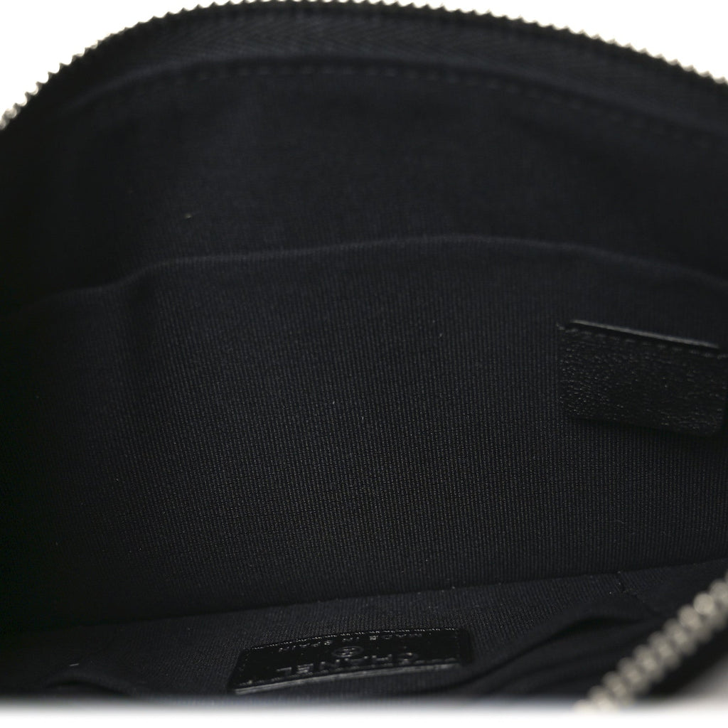 Lambskin Quilted Crystal Star Cosmetic Case Black