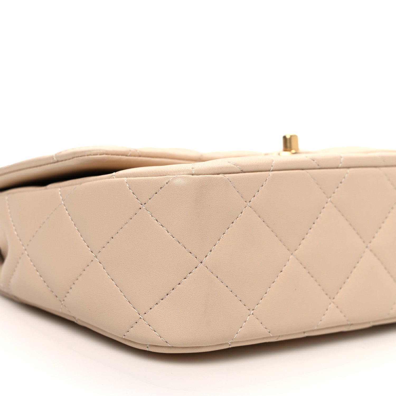 Chanel Lambskin Quilted Metal Enamel Chain Top Handle Square Flap Beige
