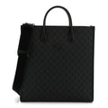 Gucci GG Supreme Monogram Azalea Calfskin Web Medium Retro Interlocking G Vertical Tote Bag Black