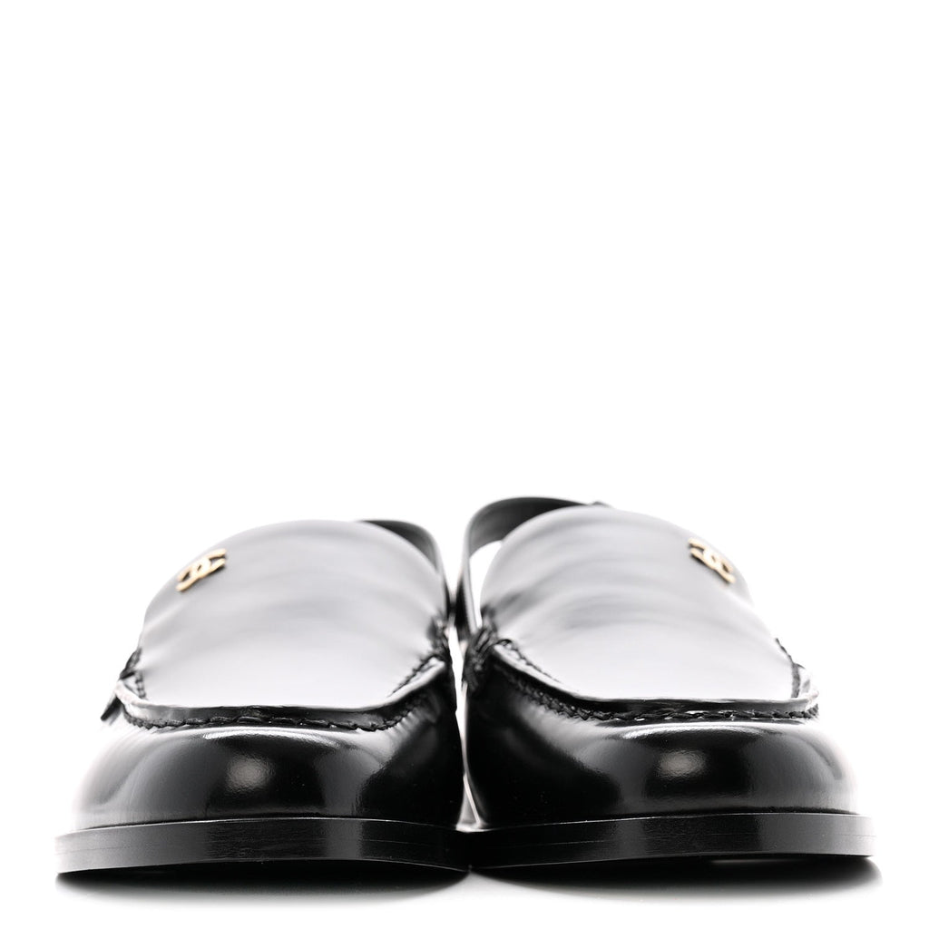Chanel Shiny Calfskin Slingback Loafers 39 Black