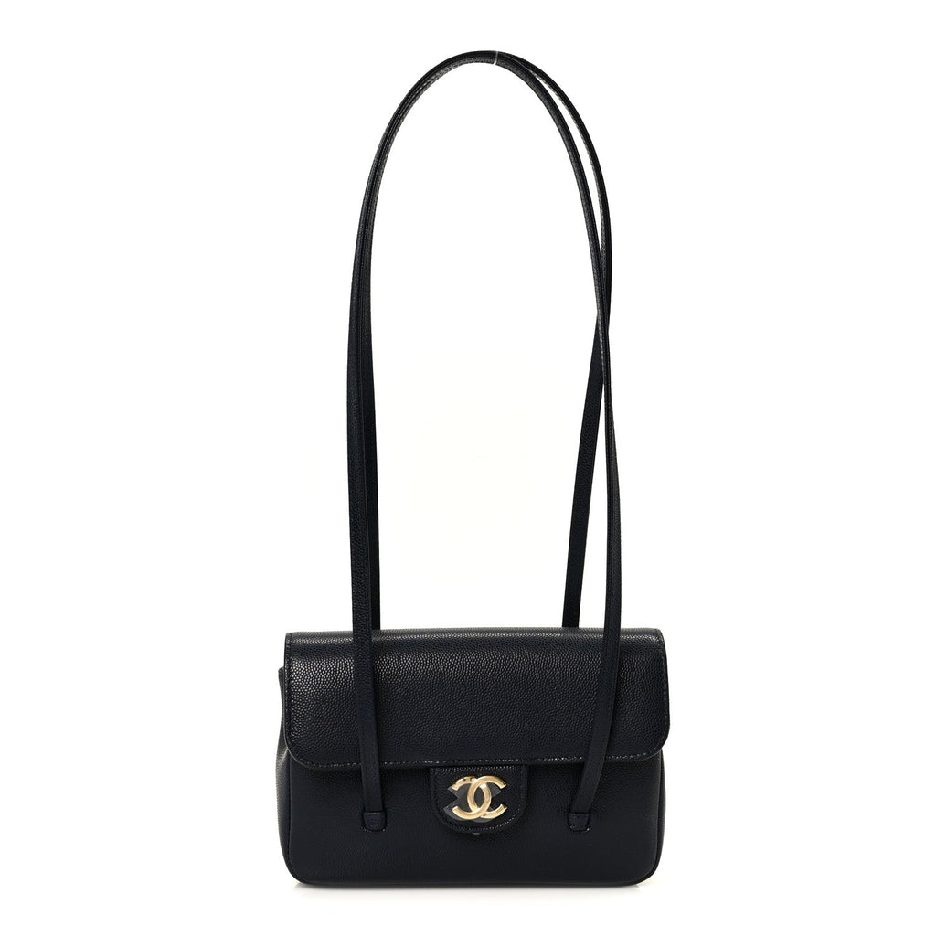 Chanel Shiny Caviar Mini Preppy Coco Shoulder Bag Dark Blue