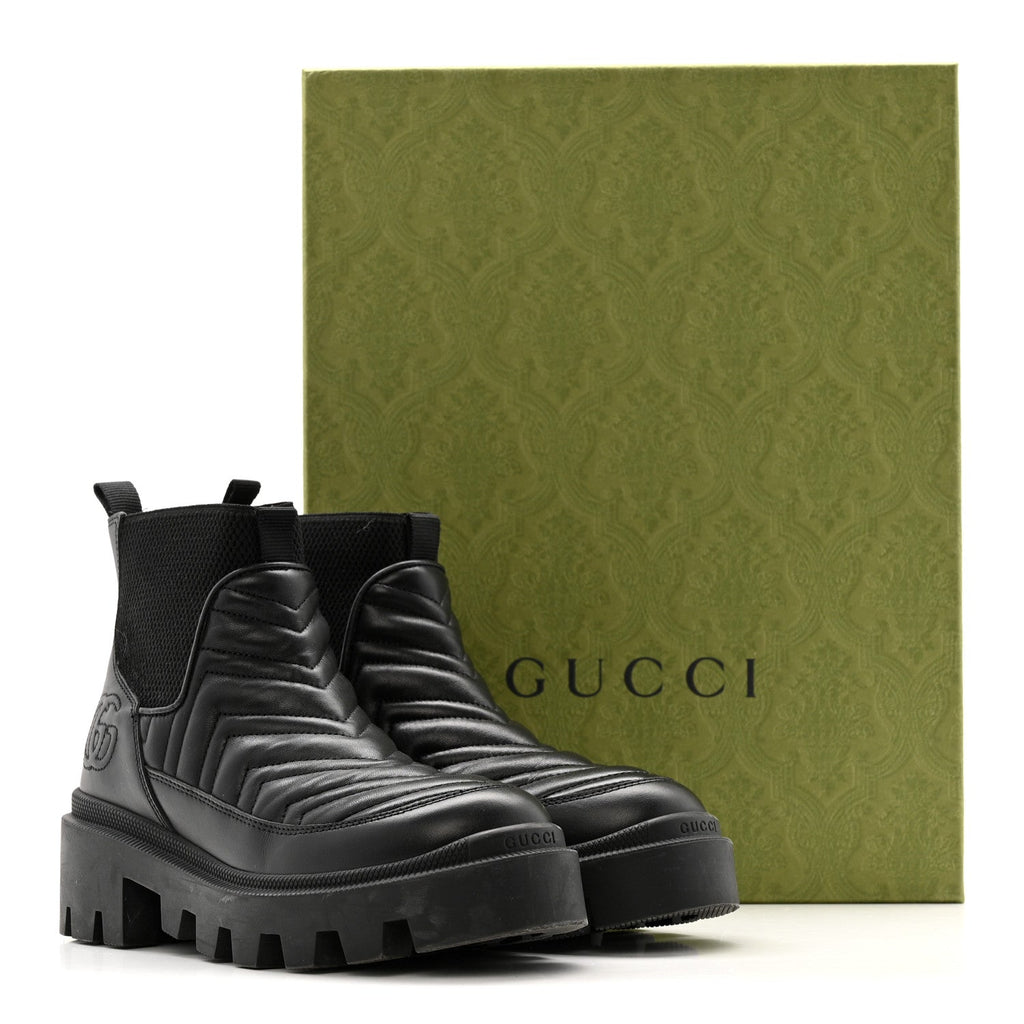 Gucci Calfskin Nappa Matelasse Frances Chelsea Boots 35.5 Black